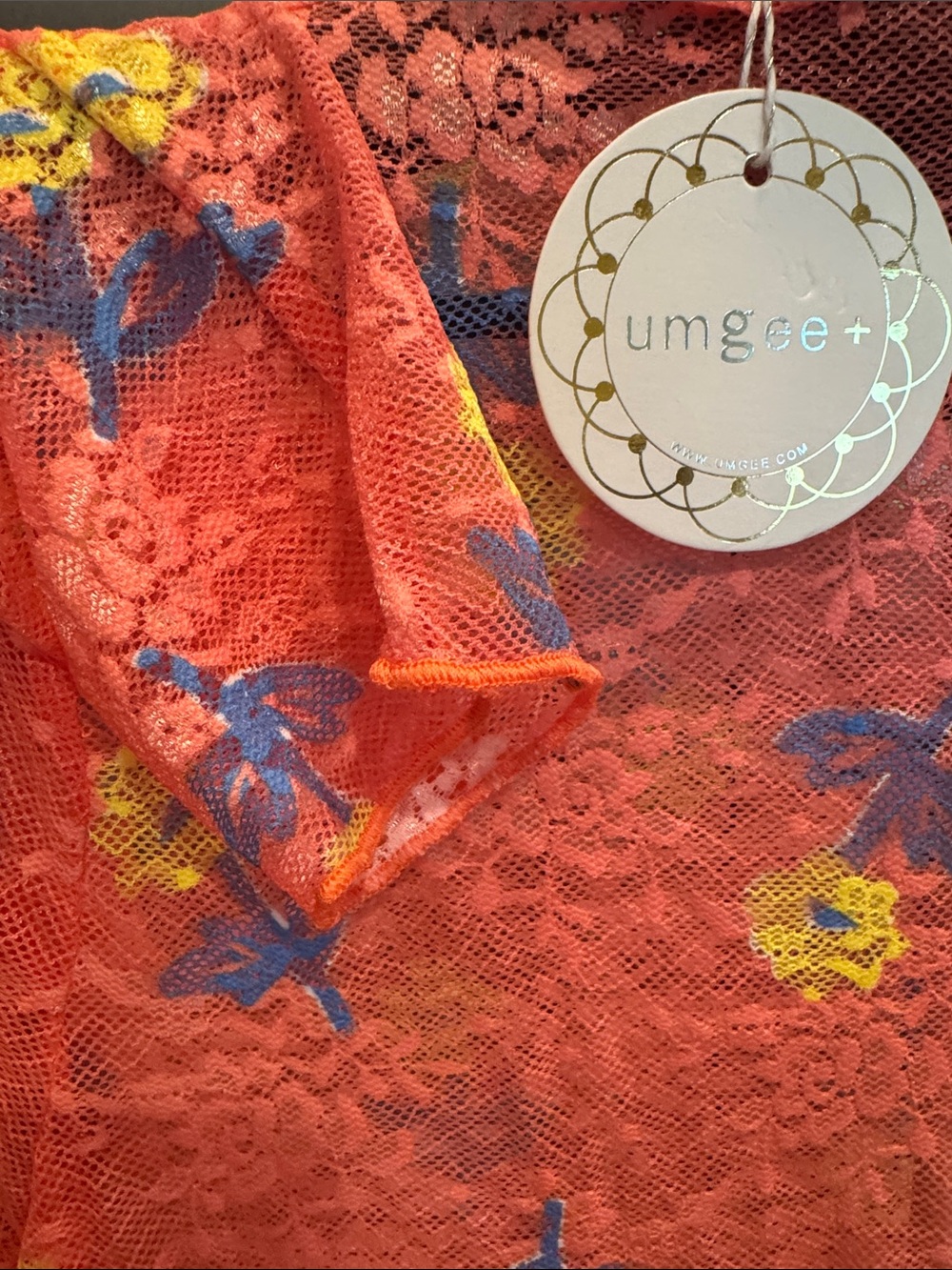 Umgee Coral Lace Floral Mesh Top with Yellow & Blue Accents - Picture 4 of 9